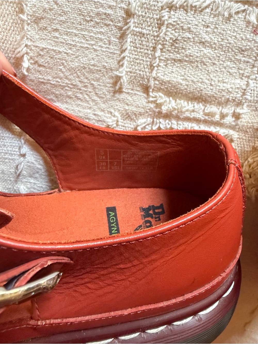 Dr. Martens Red Leather Bow Fisherman Sandals with Buckle Agyness Deyn - Picture 3 of 3